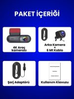 4K Araç İçi Kamera Drive M (Ön + Arka, Geniş Ekran, Kolay Kullanım, WiFi) - Görsel 8