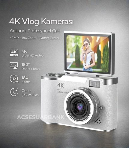 4K Dijital Fotoğraf Makinesi Beyaz