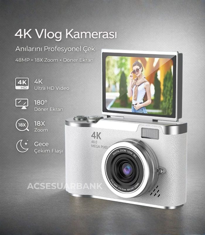 4K Dijital Fotoğraf Makinesi Beyaz