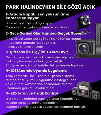 Çift Lens Araç Kamerası 1080P Full HD