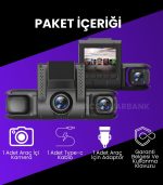 Çift Lens Araç Kamerası 1080P Full HD